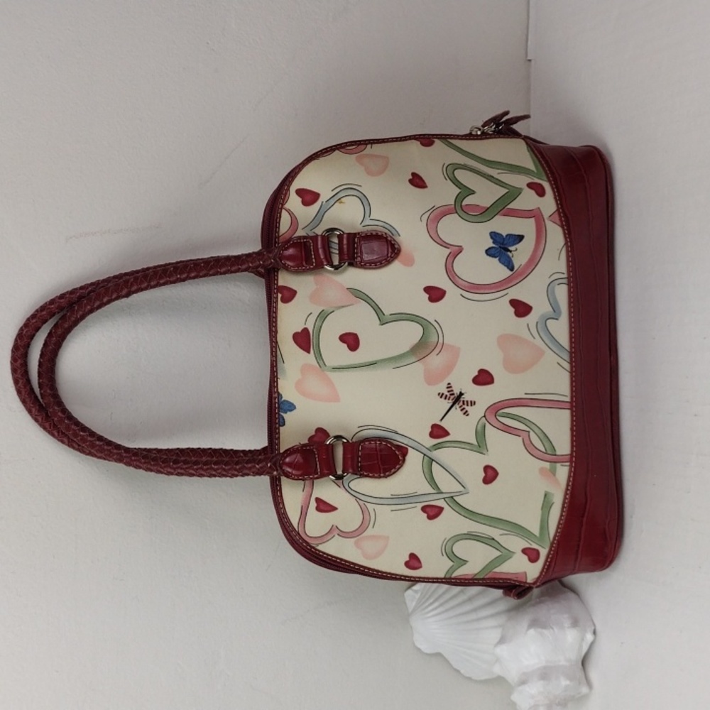 Brighton-esque Whimsical Heart Butterfly Croc-Embossed Leather Trim Purse Bag - Picture 8 of 16